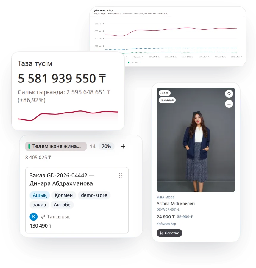 ROXY-дегі дашбордтар, сатылымдар, CRM және интернет-дүкен