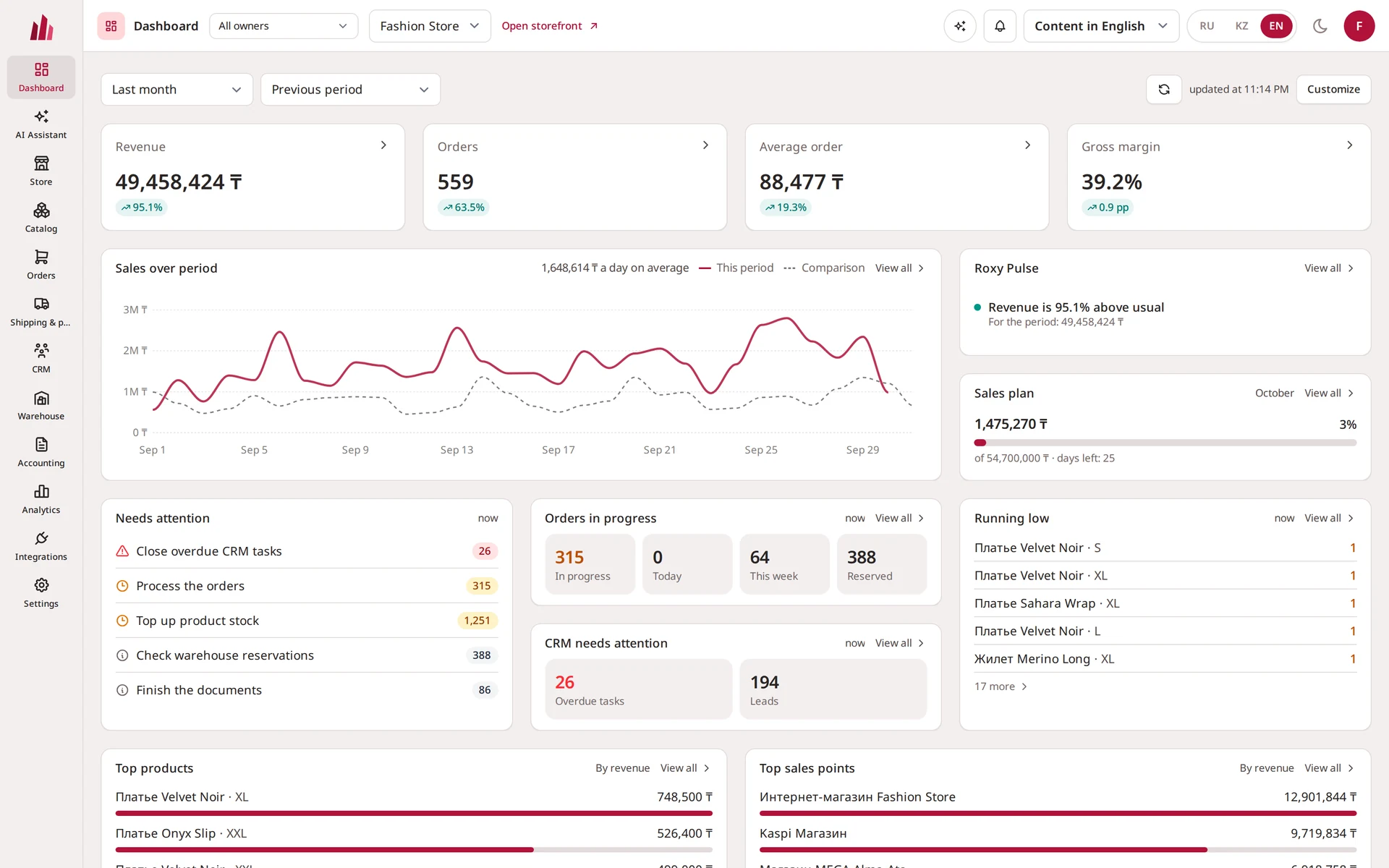 Business dashboard — interface screenshot